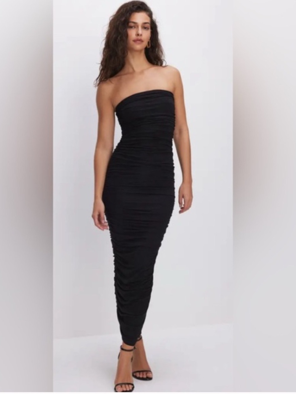 NWT Good American One-Shoulder Black Ruched Bodycon Midi Dress